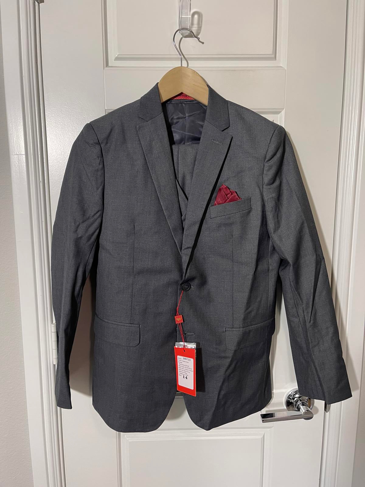 Marvelous World Boys Suits for Kids Size 14 Dark Gray Formal Suit Set 3 Pieces