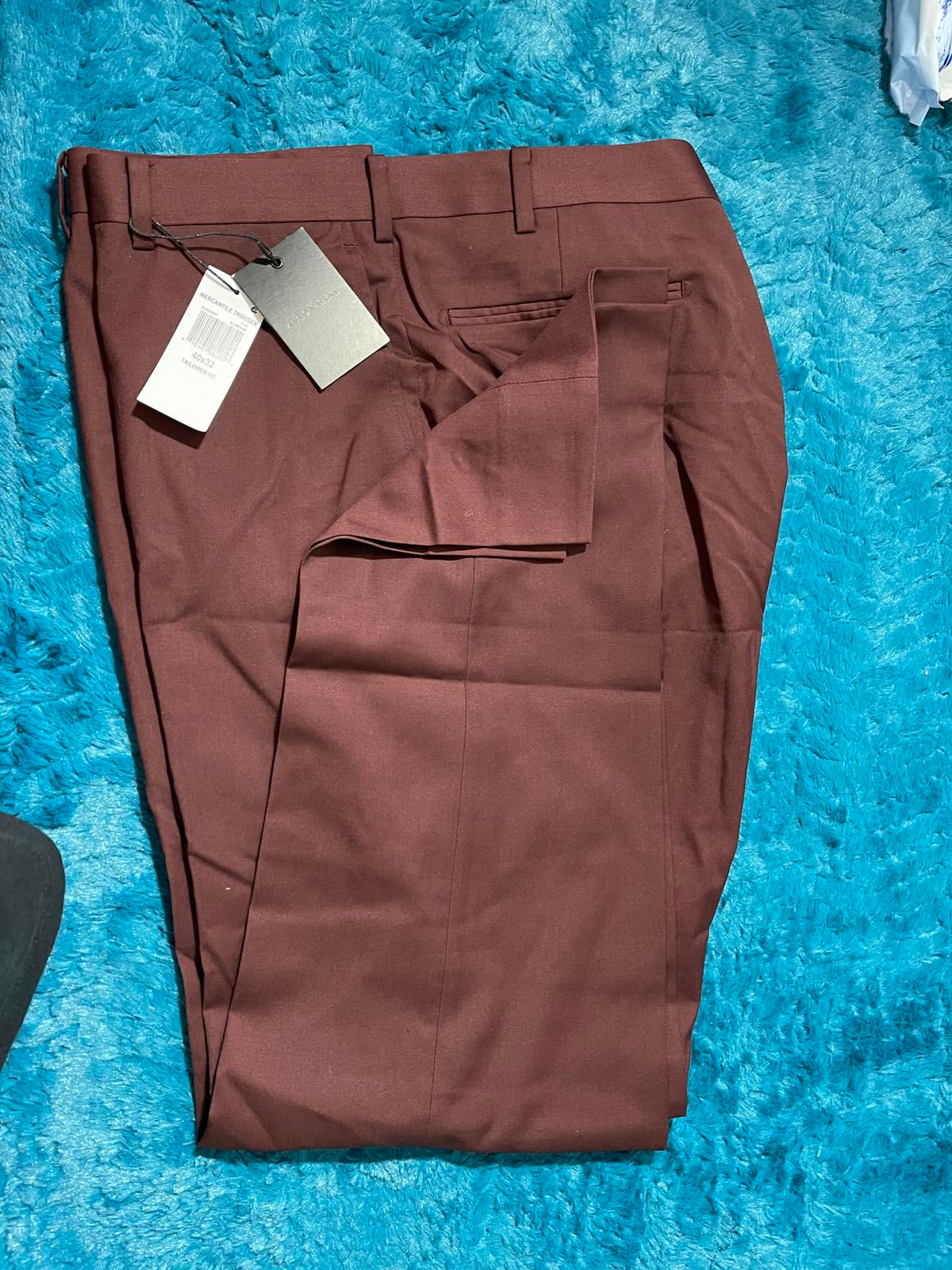 Mercantile Trouser Tailored Fit - Premium Quality Suit Pants for Men Burgundy 40